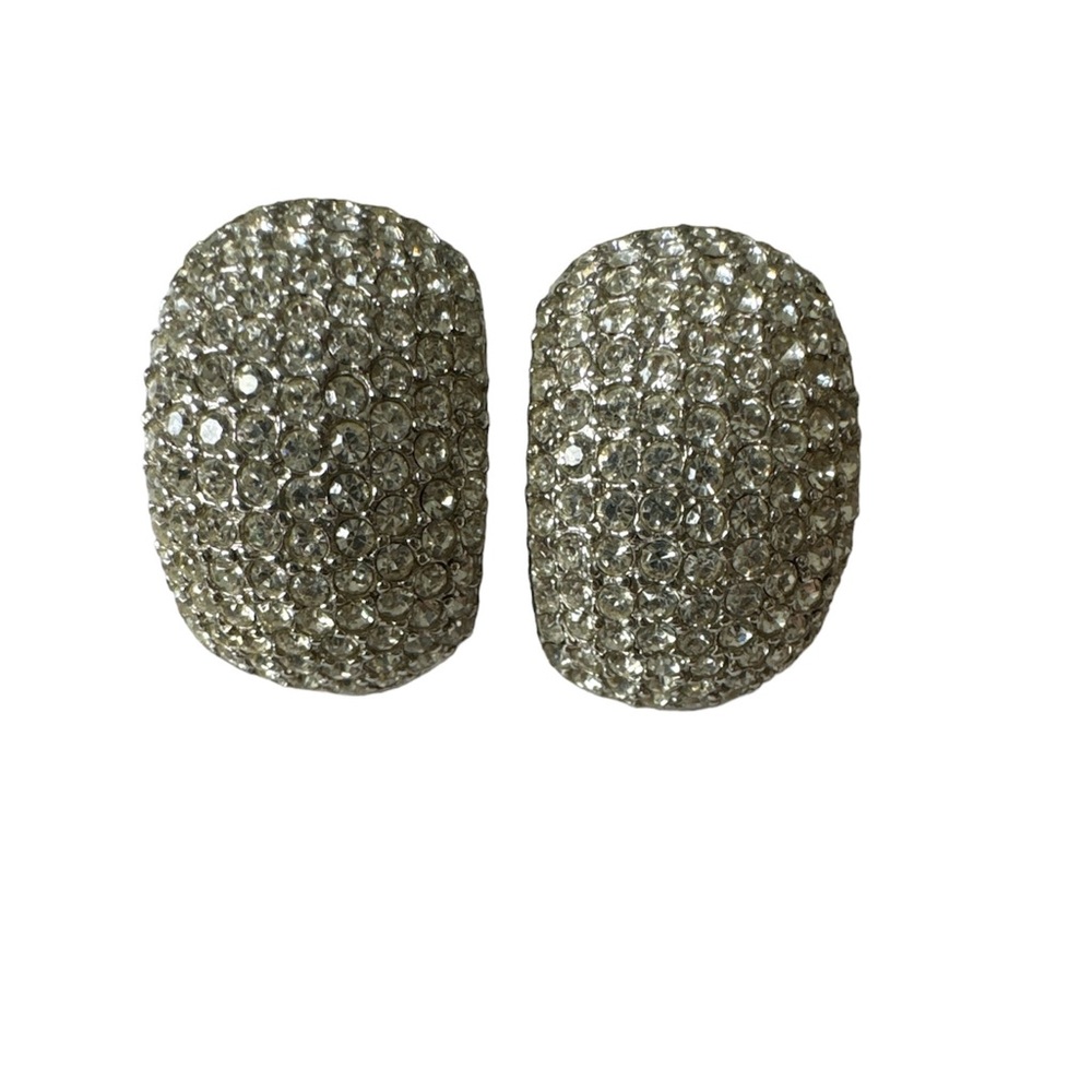 Vintage Ciner Earrings Pave Crystal Clip-On Large Silver Tone Runway 80’s